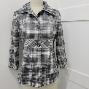 ZARA Trafaluc Checkered Coat White and Gray Size M Dark Academia Preppy